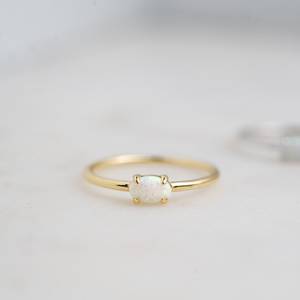 <b>Opal</b> <b>Ring</b> 925 Sterling Silver 14K <b>Gold</b> Plated Minimalist Promise <b>Ring</b> Birthstone Gift For Women Engagement - Product Image 1