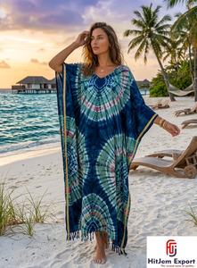 Robe Kaftan Bohème Tie-Dye Personnalisée pour Femme, Longueur Cheville, Cache-Maillot de Plage, Tenue de Vacances d'Été, Fabricant et Fournisseur OEM ODM - Product Image 6