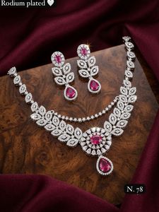 Silver Plated Brass Women's Bridal Set Choker <b>Necklace</b> Drop Earrings Tikka Ethnic Zircon Trendy Wedding Engagement Anniversary - Product Image 5