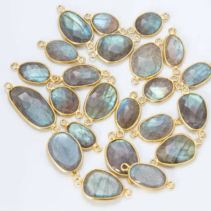 Natural Oval Cabochon Charm Connector Solid Brass Gold Plated Mixed size Beaded Jewelry Components - Product Image 1