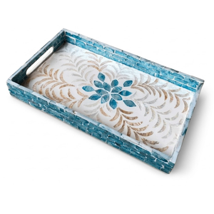 Plateau décoratif artisanal élégant en nacre pour rangement artistique sur table - Product Image 2