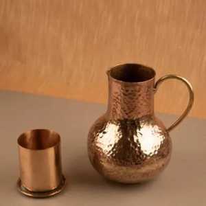 Skies Trader Luxury Hammered Copper Water Jug Handle Matching Polished Bowl Leak Proof Traditional Handcrafted <b>Drinkware</b> - Product Image 1