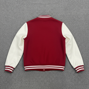 Veste universitaire rouge et blanche pour homme, style preppy, col rabattu, fermeture éclair, coupe classique, pour l'automne - Product Image 1