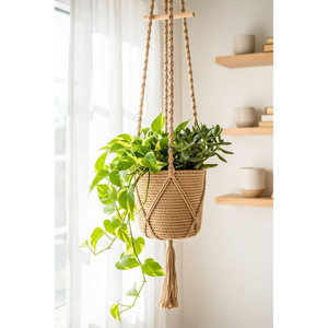 Hand-Woven Jute Macrame Plant Hanger Modern Decorative Hanging Planter <b>Basket</b> <b>for</b> Indoor & Outdoor Plants <b>Flower</b> Pot Holder - Product Image 1