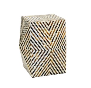 Tabourets géométriques facettés ambre, noir et blanc, mosaïque artisanale en nacre, petite table d'appoint pour salon et chambre à coucher - Product Image 4