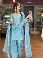 TENNECY Traje Salwar Farshi de Seda de Cristal Pura con Bordado de Lentejuelas de 3mm, Sin Arrugas, Agradable al Tacto, para Uso Diario y Estilo Fiesta, Ideal para Diwali