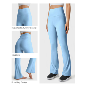 Women's High Waist Sports <b>Leggings</b> Comfortable <b>Flared</b> Design Breathable Stretch Eco Friendly Spandex Polyester Gym Flare <b>Legging</b> - Product Image 5
