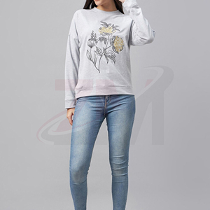 Sweat-shirt à col rond pour femme, imprimé floral, décontracté, manches longues, pull-over, 100% coton, tricoté, respirant, imprimé sur le devant - Product Image 2