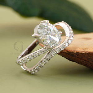 VVS VS DEF 1.51 CT Oval Cut Lab Grown Diamond <b>Ring</b> 14K White Gold <b>Split</b> Shank Pave Diamonds Modern Wedding Bridal Jewelry Gift - Product Image 1