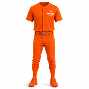 RONAL Unisex Orange Baseball Uniform Set Short Sleeve Crew <b>Neck</b> Moisture Wicking Breathable Polyester Sportswear Customized Team - Product Image 1