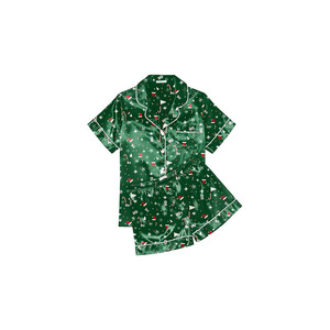 Ensemble de pyjama en satin de soie uni pour femmes, haut et short à manches courtes boutonnés, 2 pièces - Product Image 3