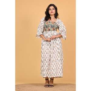 Vestido Largo Maxi de Algodón para Mujer, Estampado a Mano, Diseño Indio, para Fiestas, Ecológico, Estilo Boho, Floral, para Verano y Otoño - Product Image 2