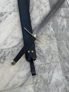 High-quality Damascuse <b>Sword</b> Brass Guard & Pommel Wood Handle With Leather Scabbard Gift For Friend - Product Image 5