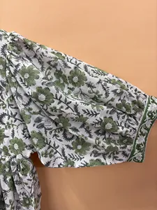 Ethnic Floral Hand Print Cotton Midi <b>Dress</b> With Tie Neck Short Puff Sleeve <b>Loose</b> Fit Casual Summer <b>Dress</b> For Women - Product Image 2