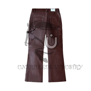 Pantalon de travail en toile marron foncé pour homme, taille haute, plusieurs poches, coupe droite, tissu épais, devant plat, fermeture boutonnée, style automne - Product Image 1