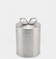 Boîte de rangement décorative en métal brossé argenté pour fruits secs et cadeaux, avec boucle et nœud, vente en gros