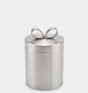 Wholesale Brushed Silver Finish Metal Date And Dry Fruit Storage <b>Box</b> Decorative Gift Container With Loop Bow - Product Image 1
