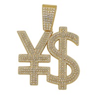 Collier Hip-Hop Rappeur Américain Tendance avec Pendentif Lettre Diamant Brillant, Symboles Dollar et RMB, Idéal pour la Danse Hiphop
