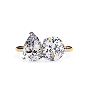 Anillo de compromiso unisex con diamante cultivado en laboratorio de color E, corte pera y redondo, oro macizo de 18K, banda de joyería Toi Et Moi de cuatro puntas - Product Image 5
