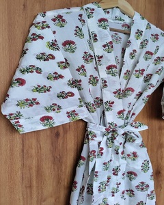 Authentic Kimono <b>Robe</b> Cotton Floral Hand Block Print Breathable Long Sleeve Nightwear & Women's <b>Beach</b> Cover-Up - Product Image 5
