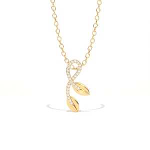 Pendentif Feuille d'Olivier Aarinya Botanical Infinity Vine avec Diamant de Laboratoire, Or Rose 9K, Pavé Moderne, Cadeau de Mariage, Fête - Product Image 1
