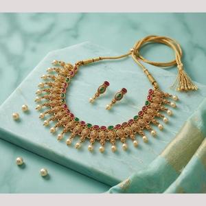 Gold Plated Pearl <b>Bridal</b> <b>Necklace</b> <b>and</b> <b>Earring</b> <b>Set</b> - Product Image 1