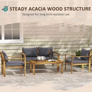 Set da Patio in Legno di Acacia a 4 Pezzi con Finitura Naturale, Include Cuscini e Tavolo per Vivere All'Aperto - Product Image 4