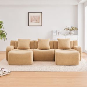 Divano a U Senza Struttura in Tessuto Teddy Morbido 32D ad Alta Densità, Design Antiscivolo, Braccioli Curvi, Nessun Montaggio Richiesto, Set per Soggiorno - Product Image 3