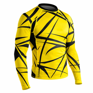 Men's Yellow Black Geometric Full Sleeve Compression Rash <b>Guard</b> UPF50+ Front Logo Quick Dry Spandex Polyester Shirt - Product Image 3