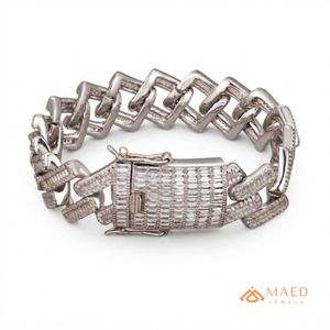 Bracelet à maillons baguette en argent avec moissanite, chaîne fine, bijoux de mode, pour usage quotidien, cadeau, style Miami Chicago - Product Image 1