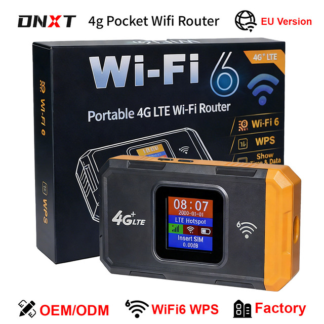 Dnxt Portable WiFi6 4G LTE Router with Firewall & 300Mbps WPS USB-C 3000mAh Battery-Factory Stock Travel Modem