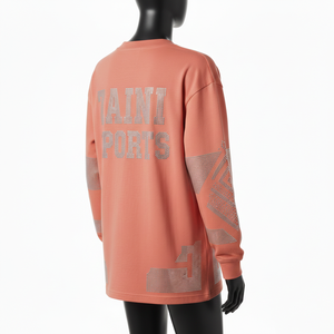 Camiseta de manga larga para mujer, de algodón grueso, estilo jersey, talla grande, con logotipo de diamantes de imitación con transferencia térmica, corte informal. - Product Image 5