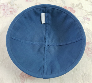 หมวกคิปปาห์ผ้าลินินสีน้ำเงินแบบสั่งทำพิเศษ 4 แผ่น สำหรับงานแต่งงาน บาร์มิตซ์วาห์ ขายส่งจำนวนมาก พร้อมปักโลโก้ส่วนตัว หมวกยามากะ - Product Image 2