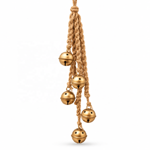 Cinco Campanas Doradas con Detalles de Estrellas Recortadas, Borla de Yute Trenzado y Acabado Metálico Rústico - Product Image 1