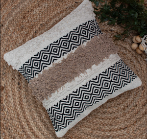 Boho Style Organic Cotton Woven <b>Cushion</b> Cover 18x18/20x20 Sizes Fringe Pattern Home Hotel's Living Room Featuring Jute <b>Material</b> - Product Image 1