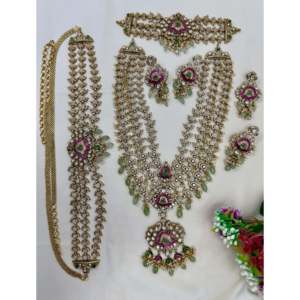 Indian Ethnic Pallika Jadau Polki Semi <b>Bridal</b> Gold Plated Brass Zircon Wedding <b>Jewelry</b> <b>Set</b> - Product Image 2