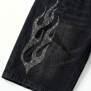 Rhinestone <b>Mens</b> Denim Shorts Premium Crystal <b>Studded</b> Jean Shorts Streetwear Custom Design Process Impex - Product Image 6