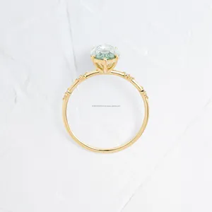 Green Marquise Cut Diamond Ring in Yellow Gold with Side Accent Diamonds Minimal Solitaire Engagement Ring for Women Fine Ring - Product Image 4