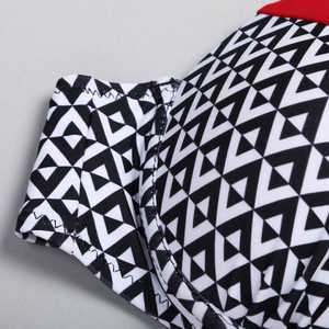 Women Geometric Print <b>Bikini</b> <b>Set</b> Push Up Top Hipster Bottom Contrast Binding Red Black <b>White</b> Stretch Swimwear - Product Image 5