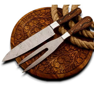 Couteau à découper et à trancher le brisket pour barbecue, ultra-affûté, professionnel, en acier Damas, avec fourchette, personnalisable OEM/ODM - Product Image 1