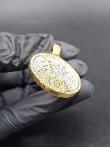 จี้รูปหัวหมาป่าประดับเพชรโมอิสซาไนต์ เงินแท้ 925 ชุบทอง จี้สลักอักษรย่อแบบกำหนดเอง สองสี สไตล์ฮิปฮอป - Product Image 5