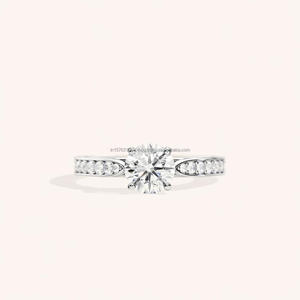 Round Cut Moissanite Diamond Engagement <b>Ring</b> Pave <b>Solitaire</b> Bridal Wedding <b>Ring</b> White Gold Promise Jewelry for Women - Product Image 1