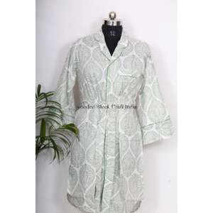 Camisa de algodón para mujer con cinturón, vestido tipo túnica, camisa larga hecha a mano en India con mangas anchas tipo kimono, kimono sexy - Product Image 1