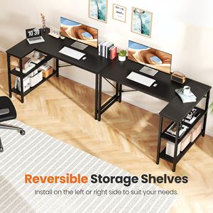 Reversible <b>Storage</b> Rack 39 55 Inch L-Shaped Office Desk with Writing Work Area <b>Computer</b> Desk <b>for</b> Home or Office Use - Product Image 6