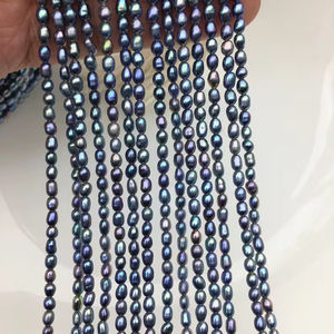 Perlas de Arroz de Agua Dulce Azul Oscuro, 3-5mm, Ovaladas, Sueltas, para Fabricación de Joyería, Venta al Por Mayor, Alto Brillo - Product Image 2