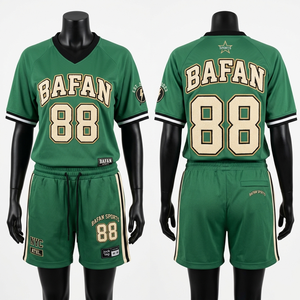 Premium 180 GSM polyester <b>mesh</b> football jersey and shorts <b>set</b> green stitched logo tackle twill numbers logo Women's <b>Sets</b> - Product Image 1