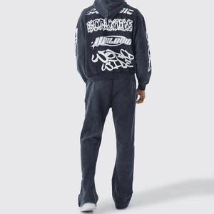 Men's Full <b>Zip</b> <b>Hooded</b> Tracksuit Cotton Streetwear Autumn Loose Fit Letter Print Back Logo Side Pockets - Product Image 2