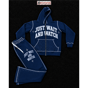 Ensemble de survêtement bleu marine personnalisé pour homme – Hoodie imprimé à fermeture éclair et pantalon de jogging – Tenue décontractée streetwear et sportswear deux pièces tendance - Product Image 5