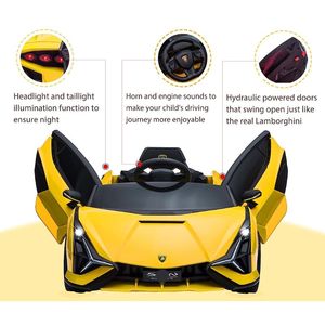 Coche eléctrico de juguete para niños TOBBI con licencia oficial, de plástico, 12V, con puerta de tijera abatible, control remoto, AMARILLO - Product Image 2