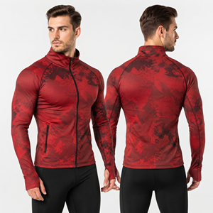 Men <b>Camouflage</b> Printed Compression <b>Jacket</b> with Front Logo Slim Fit Yoga Workout Sports <b>Jacket</b> Breathable Anti-Bacterial - Product Image 1